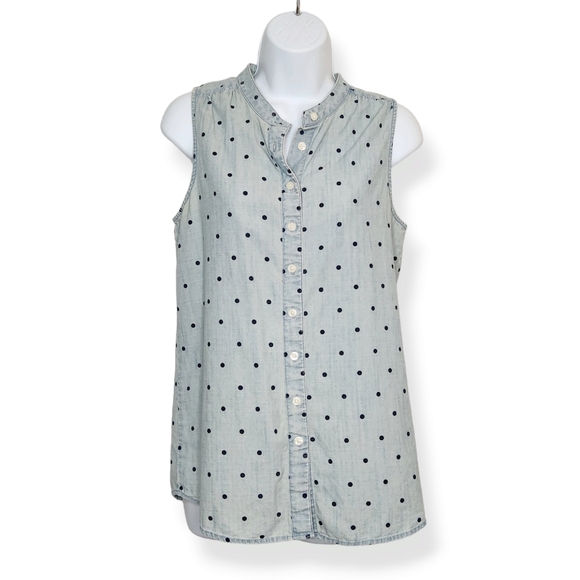 J. Crew Factory Women's Chambray Denim Polka Dot Sleeveless Top Tank size 2 - Picture 1 of 5
